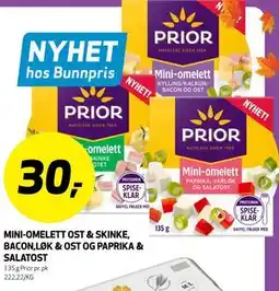 Bunnpris MINI-OMELETT OST & SKINKE, BACON,LØK & OST OG PAPRIKA & SALATOST tilbud