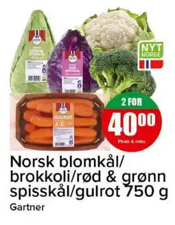Spar Norsk blomkål/brokkoli/rød & grønn spisskål/gulrot 750 g tilbud