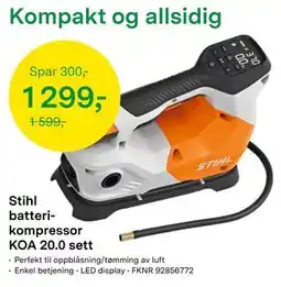 Felleskjøpet Stihl batteri-kompressor KOA 20.0 sett tilbud