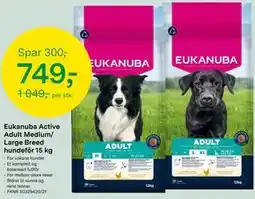 Felleskjøpet Eukanuba Active Adult Medium/ Large Breed hundefôr 15 kg tilbud