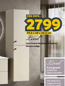 Megaflis Lind Crema høyskap 40 høyre/ venstre beige tilbud