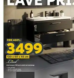 Megaflis Lind Luxury 120 sort enkel servantskap tilbud