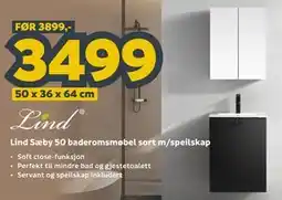 Megaflis Lind Sæby 50 baderomsmøbel sort m/speilskap tilbud