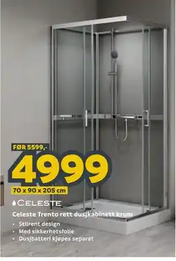 Megaflis Celeste Trento rett dusjkabinett krom tilbud