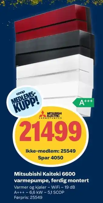 Mitsubishi Kaiteki 6600 varmepumpe, ferdig montert