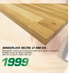 Coop Byggmix Benkeplate heltre 27 mm eik tilbud