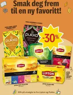Coop Prix 30% på utvalgte te fra Lipton og Pukka tilbud