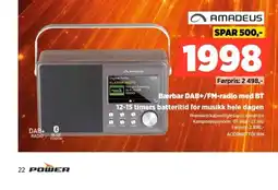 POWER Amadeus Bærbar DAB+/FM-radio med BT tilbud