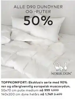 Skeidar Norsk Dun D90 dundyner og -puter tilbud