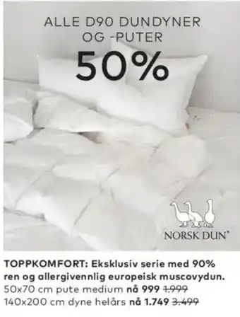 Skeidar Norsk Dun D90 dundyner og -puter tilbud
