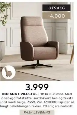 Skeidar Indiana hvilestol tilbud