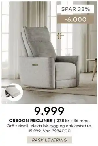 Skeidar Oregon Recliner tilbud