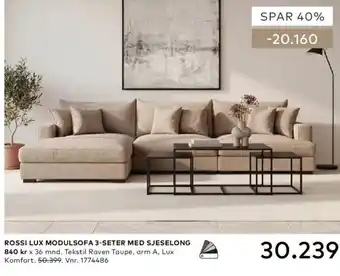 Skeidar Rossi Lux Modulsofa 3-seter med sjeselong tilbud