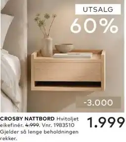 Skeidar Crosby nattbord Hvitoljet eikefinér tilbud