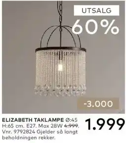 Skeidar Elizabeth taklampe tilbud