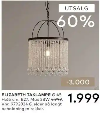 Skeidar Elizabeth taklampe tilbud