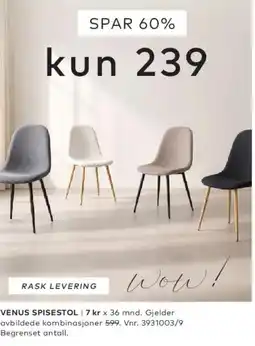 Skeidar Venus spisestol tilbud