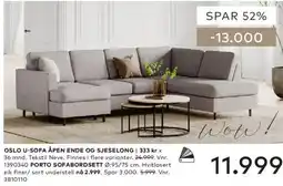 Skeidar Oslo u-sofa åpen ende og sjeselong tilbud