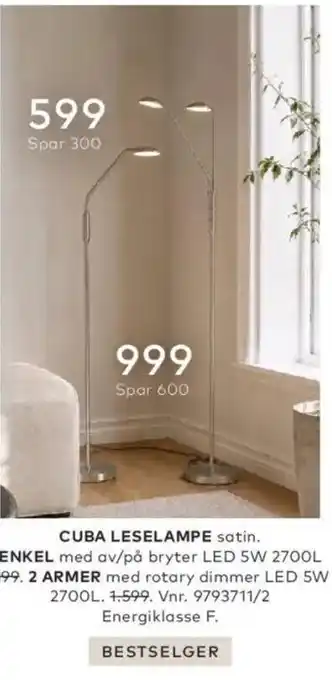 Skeidar Cuba leselampe tilbud