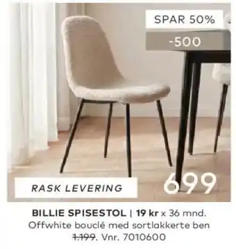 Skeidar Billie spisestol tilbud