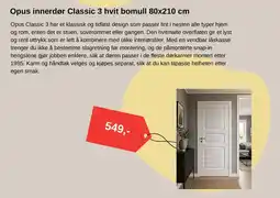 Montér Opus innerdør Classic 3 hvit bomull tilbud