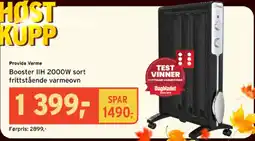 Montér Provida Varme Booster IIH 2000W sort frittstående varmeovn tilbud