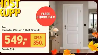 Opus Innerdør Classic 3 Hvit Bomull