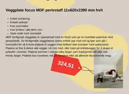 Montér Veggplate focus MDF perlestav 11x620x2390 mm hvit tilbud