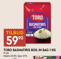 Coop Mega TORO BASMATIRIS BOIL IN BAG 1 KG tilbud