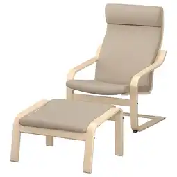 IKEA PoÄng Stol og fotskammel, bjørkefiner/kelinge beige tilbud