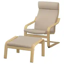 IKEA PoÄng Stol og fotskammel, eik/kelinge beige tilbud