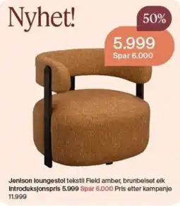 Møbelringen Jenison loungestol tekstil Field amber, brunbelset elk tilbud