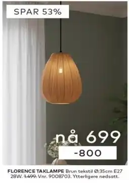 Skeidar Florence taklampe brun tekstil tilbud
