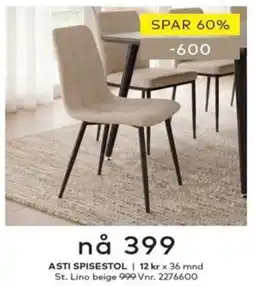 Skeidar Asti spisestol tilbud