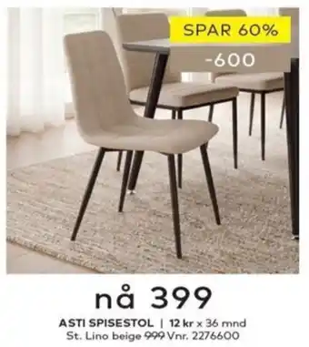 Skeidar Asti spisestol tilbud