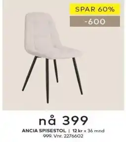 Skeidar Ancia spisestol tilbud