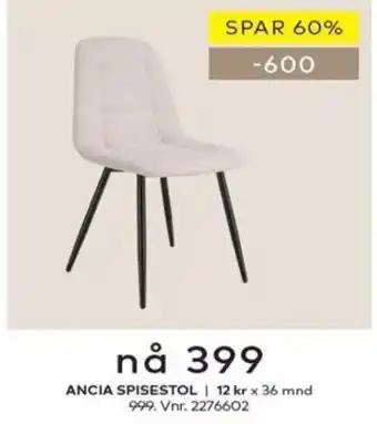 Skeidar Ancia spisestol tilbud