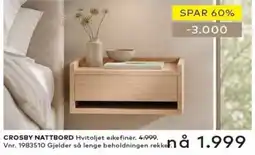 Skeidar Crosby nattbord hvitoljet eikefiner tilbud