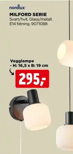 jem & fix MILFORD SERIE Vegglampe tilbud