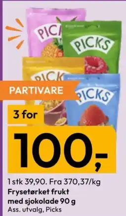 Gigaboks Picks frysetørket frukt med sjokolade tilbud