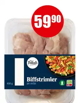 Spar Folkets Biffstrimler av svin tilbud