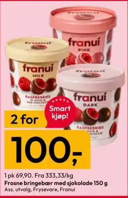 Gigaboks Franui Frosne bringebær med sjokolade tilbud