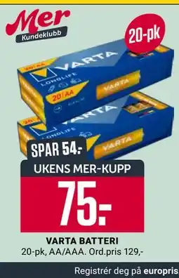 Europris VARTA BATTERI, App-pris tilbud