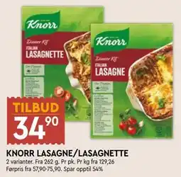 Coop Mega KNORR LASAGNE/LASAGNETTE tilbud
