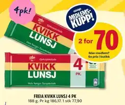Coop Prix FREIA KVIKK LUNSJ 4 PK, Medlemspris tilbud