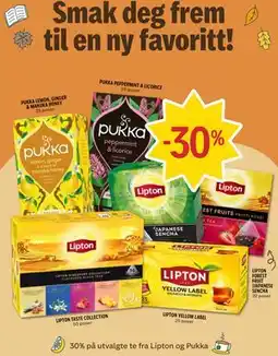 Coop Prix 30% på utvalgte te fra Lipton og Pukka tilbud