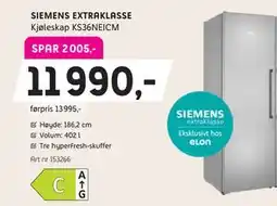 ELON SIEMENS EXTRAKLASSE Kjøleskap KS36NEICM tilbud