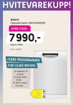 ELON BOSCH Oppvaskmaskin SMU4HMW02S tilbud