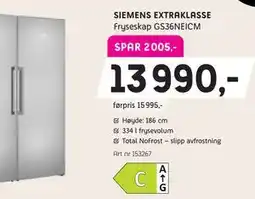 ELON SIEMENS EXTRAKLASSE Fryseskap GS36NEICM tilbud