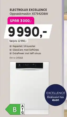 ELON ELECTROLUX EXCELLENCE Oppvaskmaskin XE75420BW tilbud